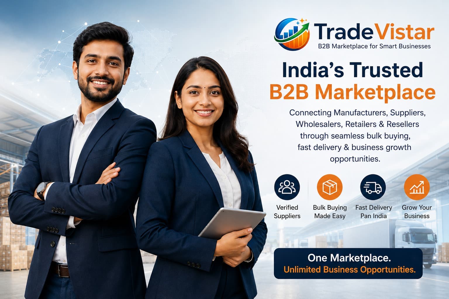TradeVistar - India's trusted B2B marketplace connecting manufacturers, suppliers, wholesalers, retailers and resellers